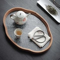日本式 カイドウの花 ガラストレイ 茶うけトレイ 収納盤