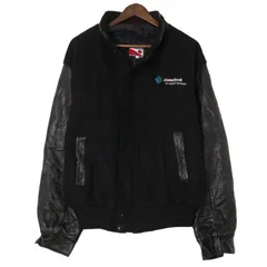 90年代 カナダ製 CANADA SPORTSWEAR ウールスタジアムジャケット 企業ロゴ ブラック (メンズ L) 中古 古着 A1901