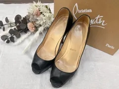 クリスチャンルブタン パンプス オープントゥ レザー ブラック #37.5