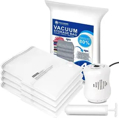 YEAHHOME for you forever 真空収納袋 6点セット 手動ポンプ1個 電動エアポンプ1個 旅行圧縮袋 4個( 手動+電動ポンプ+圧縮袋4個)