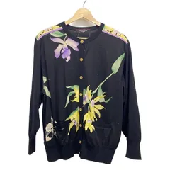 レオナール　カーディガン　カンカン素材　トリム　ロゴボタン　ブラック　花柄　L レオナールカーディガン花柄カンカン金ボタン現行品日本製黒