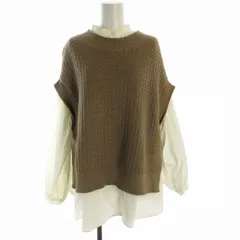 スナイデル SNIDEL シャツセットオーバーニットベスト チュニック レイヤード カシミヤ混 バンドカラー 長袖 F 茶 ブラウン 白 ホワイト SWNT204086 /RO