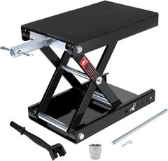 Donext バイクジャッキ バイクリフト モーターサイクルジャッキ 耐荷重500kg 安全ストッパー付き 3面チェーンブラシ付き ハンドル付き バイク用(ブラック-new)