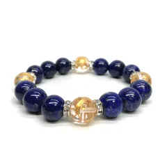 12mm 四神獣金彫水晶×ラピスラズリ パワーストーン ブレスレット天然石 開運 厄払い お守り 青龍 白虎 玄武 朱雀 9月・12月誕生石 （シルバー）メンズ・レディース　男性・女性　数珠ブレス　開運  [15]