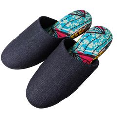【Heiwa Slipper / 平和スリッパ】Denim mix L 224 (25,5〜27) PVC底  /  ルームシューズ 室内履き デニム バティック Slippers