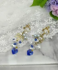 ブルーハートクリスタルイヤリング