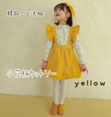 全３デザイン❁⃘*.ﾟ柔らかカットソー 小花柄 襟袖フリル 長袖 黄色 イエロー