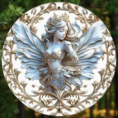 入荷！妖精39 華麗なドレスを纏って ブリキ/アルミ看板 ラウンド フェアリー