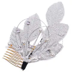 髪飾り コーム かんざし 簪 振袖 成人式 ヘッドドレス キラキラ 髪留め パール 銀 日本製 ウエディング 着物 和装 洋装 袴 黒留 訪問着 結婚式 パーティ フォーマル 銀 17405 t848　Si