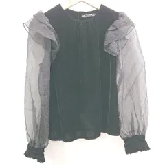 ◇ ⊂ ZARA ザラ 異素材 ゴシック系 長袖 シアーフリルカットソー サイズM ブラック系 レディース E  【1508060026040】