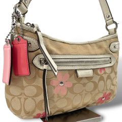 COACH コーチ ショルダーバッグ キャンバス/レザー ベージュ ピンク【中古】レディース シグネチャー 腕掛け 花柄 チャーム ハーフムーン