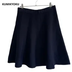 KUMIKYOKU クミキョク フレアスカート ひざ丈 6 ニット 腰ゴム 紺