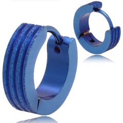 【幅4×内径9mm タイプB 色：ブルー 表面加工 1ペア 】[Adelina Style] 太め フープピアス 人気 つけっぱなし リングピアス レディース メンズ サージカルステンレス 金属アレルギー対応 18G 男女 両耳用 プレゼント