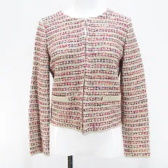 アンタイトル UNTITLED ノーカラー ジャケット 2 ベージュ系 ツイード ニット 毛 ウール混 ホック日本製