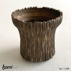 銅釉　彫込み　植木鉢　３号　陶芸作家鉢　No.11356