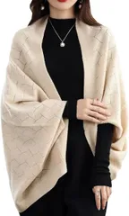 NEKORA ニット カーディガン ストール ショール 羽織 ドルマン アウター レディース(ベージュ,  L)