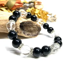 モリオン&水晶 パワーストーン ブレスレット 天然石ブレス (シルバー) 10mm メンズ・レディース 厄除け 開運 願望成就 魔よけ お守り [3]