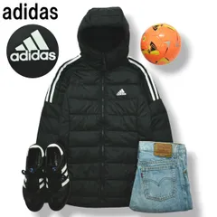 【美品】 アディダス adidas フーデット ダウン ジャケット キルティング スリーストライプス パフォーマンス ロゴ ウィンドブレーカー M ブラック スポーツ レディース♪