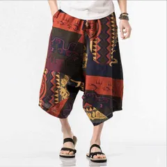 種類34：2XL/K：K821-ダークグレー メンズ ファッション 服 男性用 オシャレ シンプル 大人 かっこいい 大きいサイズ ストリート 紳士服 夏 タイ ランタン パンツ エスニック プリント ワイド レッグ クロップド ビーチ