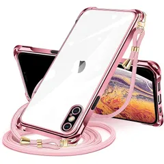 iPhone XS Max 用 ケース クリア ショルダー iphone xs max 用 スマホケース アイフォンXSMax カバー 肩掛け 斜めかけ 縄掛けケース 透明 TPU 薄型 軽量 耐衝撃 紐付き 斜めがけ 織りストラップ付き ネックストラップ 0