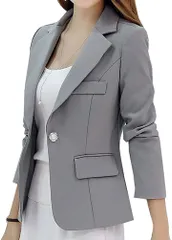 B-talk(ビートーク) JCT1 テーラード ジャケット ブレザー レディース 1つボタン 長袖 シンプル フォーマル オフィス グレー( グレー,  M)