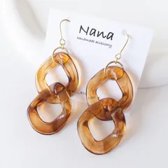 【#78】ハンドメイド　アクセサリー　ピアス　イヤリング　べっ甲　マーブル　ブラウン　大ぶり