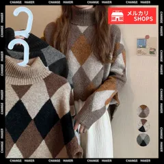 タートルネック ニットトップス アーガイル レディース ハイネック ニットセーター 秋冬 ニット プルオーバー カジュアル 韓国ファッション あたたか ニットウエア きれいめ 厚手 菱柄 ゆったり 体型カバー 大人 レトロ アーガイル柄 2NVRJ-003