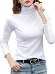 Haberry(ハベリィ) タートルネック tシャツ カットソー ハイネック トップス 長袖 インナー レディース( ホワイト,  M)