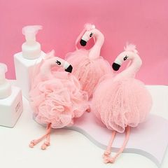 バスボール メッシュ素材 ピンクのフラミンゴ形 ボディウォッシュ 柔らかいメッシュ 編み込みロープ 泡立つ 新年ギフト かわいい ポップ ア