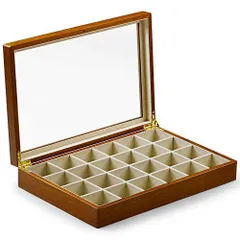 C：24区画 ホワイト Oirlv ジュエリートレイ 蓋付き 木製 24区画 アクセサリーケース 大容量 ディスプレイ 収納 ジュエリーボックス X02405 (ベージュ)