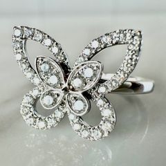大振り♡プラチナ製 ダイヤ0.28ct アクアマリン0.014ct 蝶々 リング 