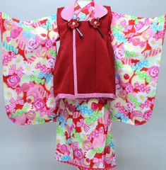 女児 正絹一つ身 辻が花着物 被布セット - メルカリ