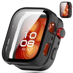 【新着商品】キズ防止 高透過率 指紋防止 対応 ケース ケース ファーウェイウォッチフィット4プロ 簡単に取り付け・取 一体型 PC+ガラス素材 超薄型 直角エッジ 全面保護 3D Pro 4 Fit カバー（ブラック） Watch Huawei For AI