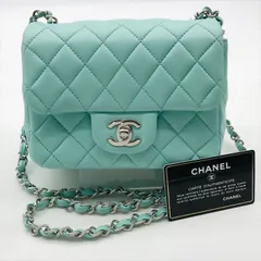 良品 CHANEL シャネル ココマーク ターンロック ラムスキン ミニマトラッセ チェーン ショルダー バッグ ブルー系 dc9