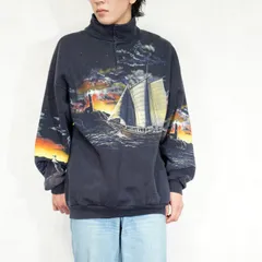 USA VINTAGE ART UNLIMITED DOUBLE SIDED HARBOR PRINT DESIGN HENRY NECK SWEAT SHIRT/アメリカ古着両面港プリントデザインヘンリーネックスウェット