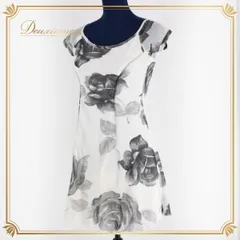 【美品 フランス製社交ダンス衣装】ブラック系 ホワイト系 黒 白 グレイ系 ドレス ワンピース Sicafalone レッスン パーティー 花柄 デザイン シック ミニ ワンピース 伸縮性 レディース ファッション 社交ダンス用 ドレス レディースドレス