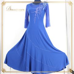 社交ダンス 衣装 スタンダード ドレス ワンピース 長袖 ブルー系