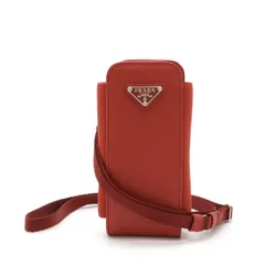 PRADA プラダ スマートフォンケース スマホケース 携帯ケース アイコス ネックストラップ レザー レッド 赤 シルバー金具 1ZT019
