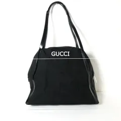 美品 GUCCI グッチ キャンバス×レザー 大判 ハンドバッグ Gロゴ 半円 台形 セミショルダー 黒 ブラック