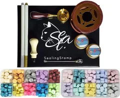 seasta シーリングスタンプセット スターターキット シーリングワックス 20色 パール パステル 粒タイプ 構成品: ワックスビーズ 封蝋 スプーン カラーペン 金 銀 キャンドル( 20色パール＆パステル,  set-スタンプなし)