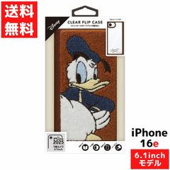 iPhone 16e 用 クリア フリップケース ドナルドダック ディズニー サガラ刺繍 ストラップホール付き マグネットロック アイフォン