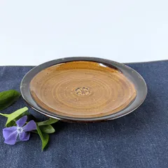 ■和の色味！かぼちゃ色の飴釉中皿　　【プレート　カレー皿　カフェ　窯元　和 陶器】