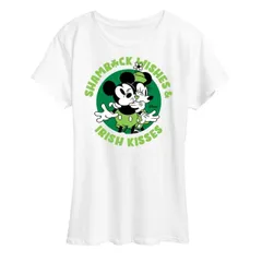【送料無料】 ディズニー レディース Tシャツ トップス Disney's Mickey & Minnie Mouse Women's St. Patrick's Kisses Graphic Tee White
