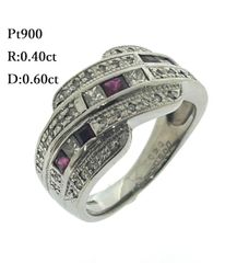 新品仕上済み Pt900 天然 ルビー リング R:0.40ct D:0.60ct カード 鑑別書 ダイヤモンド 指輪 ダイヤ コランダム 12号 ♯1073012225