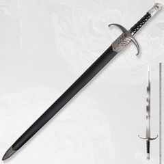 片手西洋十字剣 高強度ステンレス刃 × 狼首合金装具（ルビーアイ） 全長 115cm 重量 1.5kg 木製合成皮革鞘付 ファンタジーコスプレ・ディスプレイ用  模擬刀 工芸品模造刀 西洋剣 中世ヨーロッパ風 西洋剣 十字軍剣