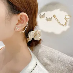 6HJ009PCピアス 蝶々　揺れる 2way パールピアス アシンメトリー