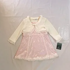 新品 未使用 タグ付き MY FAVORITE  マイフェイバリット 女の子 子供用 スーツ ボレロ ワンピース 95㎝ ホワイト ピンク フリル レース リボン ベロア かわいい 発表会 結婚式 セレモニー フォーマル 入園式