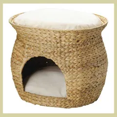 『ウォーターヒヤシンス』（２Ｐセット）ペット専用ベッドハウス（２段）／ナチュラル　※かご,安心,ナチュラル,バスケット,キャット,ドッグ,犬,猫,うさぎ,昼寝,寝床,小動物,ハウス,クッション,人気素材,天然素材