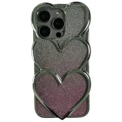 【Kunyehdo】 スマホケース iPhone 16 Pro ケース カバー 対応 iPhoneケース 立体 日韓 人気 トレンド・トレンド めっきめっき かさね楽 3D ハート形 図柄 お洒落 可愛い ステッカー入れ おしゃれ おもしろ かわいい カッ 0