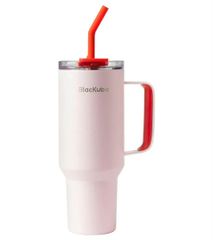 Blackube タンブラー 大容量 1200ml 真空断熱 24時間保冷保温 こぼれない ストロー付きタンブラー ハンドル＆蓋付き 広口 おしゃれ 清潔簡単 アウトドア/職場用 ピーチブロッサム